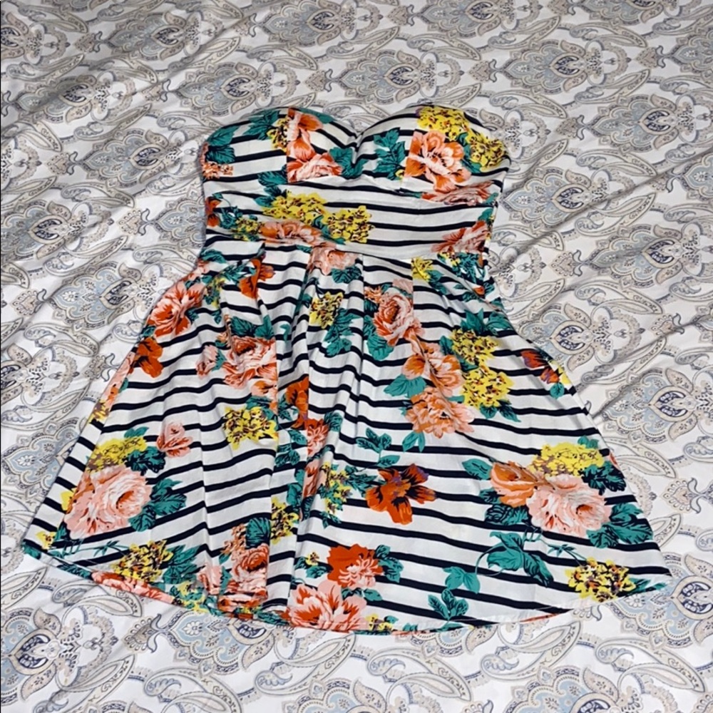 Strapless Floral Dress